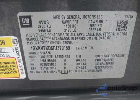 2015 GMC Acadia Denali z USA, uszkodzony, nr VIN 1GKKVTKD6FJ370159